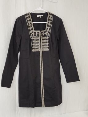 CAbi Black Long-Sleeve Dress Jacket with Gray Embroidered Trim